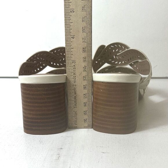 Joie Slip On Strap Comfort Sandal Ivory Cutout Faux Leather Womens 6.5M Mid Heel - Picture 9 of 10